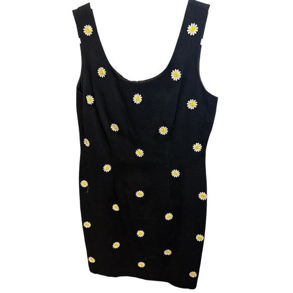 Laundry by Shelli Segal 90s Black Floral Daisy Embroidered Sleeveless Dress Sz 8 - Picture 1 of 7